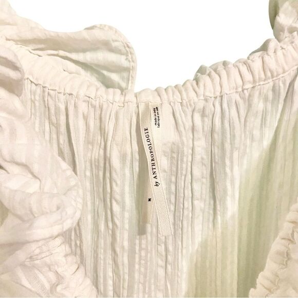 Anthropologie Ruffle Off-The-Shoulder Gauze Dress in White Size Medium - Picture 14 of 14